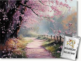 Fotótapéta Flizelina Park Tavasz Sikátor Fák Cseresznye Virágok 104x70,5 ragasztó