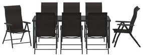 9 Darabos Kerti Étkező Készlet Fekete Poli Rattan
