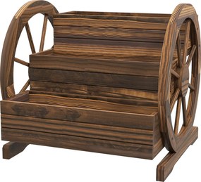 Outsunny 3 szintes emelt fa virágláda díszkerekekkel — karbonizált lucfenyő, 62 × 61 × 57 cm | Aosom