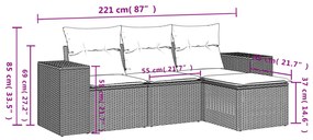 4 részes fekete polyrattan kerti ülőgarnitúra párnákkal