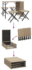 5 részes bézs polyrattan összecsukható kerti étkezőgarnitúra