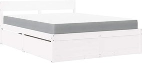 vidaXL fehér tömör fenyőfa ágy fiókokkal és matraccal 140 x 200 cm
