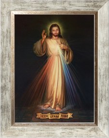 Jézus Bízom Benned Vallásos Vászonkép Fehér Díszített Keretben 30X40