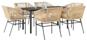 vidaXL 7 észes barna polyrattan üveg kerti étkezőgarnitúra párnával