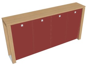 Verno+ közepes gardrób 260 x 46 x 130 cm, üvegajtó, világos tölgy / piros