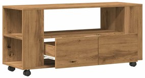 kézműves tölgy szerelt fa TV-szekrény kerekekkel 102x34,5x43 cm