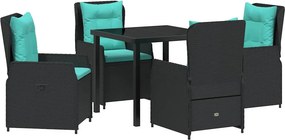 vidaXL Kert étkező szett 5 pcs Fekete Poli rattan