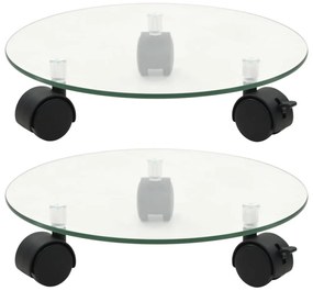 2 db kerek görgős virágalátét edzett üvegből, 28 cm átmérőjű