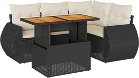 vidaXL 5 részes fekete polyrattan kerti kanapészett párnákkal