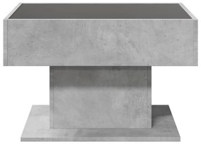 betonszürke szerelt fa dohányzóasztal LED-del 70 x 50 x 45 cm