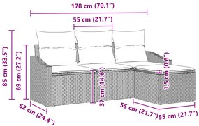 4 részes kertiszófa szett párnákkal - Fekete poli rattan