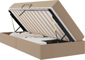 vidaXL Ágy tárolóval és matraccal matracmal 2 pcs Cappuccino Bőr