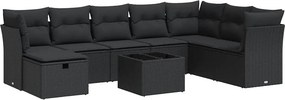 vidaXL 9 részes fekete polyrattan kerti ülőgarnitúra párnákkal