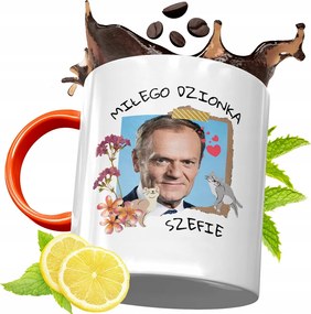 Donald Tusk Narancssárga Bögre Ajándék, fényképes nyomattal