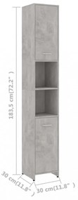 betonszürke szerelt fa fürdőszobaszekrény 30 x 30 x 183,5 cm