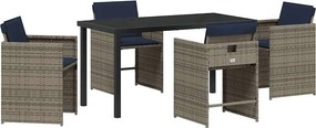 vidaXL Kert étkező szett párnával 5 pcs Szürke polirattan