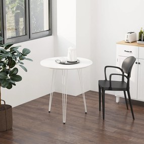 HOMCOM Kerek Étkezőasztal Nordic Modern Stílusú Fém Hajlított Lábakkal Konyhába, Nappaliba, Kávézóba, Bárba Ø70x75 cm Fehér | Aosom