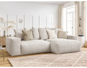 Krémszínű kordbársony kinyitható-tárolóhelyes sarokkanapé Voltaire – Bobochic Paris