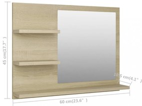 sonoma tölgy színű szerelt fa fürdőszobai tükör 60x10,5x45 cm