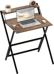 HOMCOM összecsukható számítógépasztal 65,5×45 cm tárolópolccal — rusztikus barna | Aosom