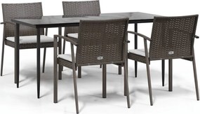 vidaXL 5 részes polyrattan és acél kerti étkezőgarnitúra párnával