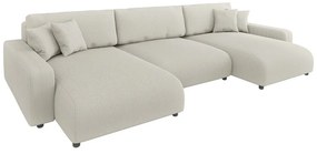 Krémszínű kordbársony kinyitható tárolóhelyes sarokkanapé Sara – Ropez