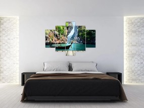 Kép - Víz mediterrán táj csónakkal (150x105 cm)