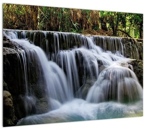Egy kép a vízesésekről a dzsungelben (üvegen) (70x50 cm)