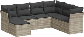 vidaXL 7 részes világosszürke polyrattan kerti ülőgarnitúra párnákkal