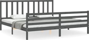 vidaXL szürke tömör fa ágykeret fejtámlával 200 x 200 cm