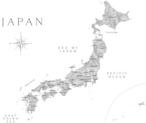 Térkép Map of Japan in gray watercolor, Blursbyai