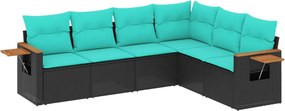 vidaXL 6 részes fekete polyrattan kerti ülőgarnitúra párnával