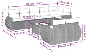 9-részes szürke polyrattan kerti ülőgarnitúra párnákkal