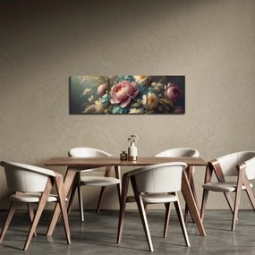 Kép - Természet csendélet virágokkal - festmény (órával) (90x30 cm)