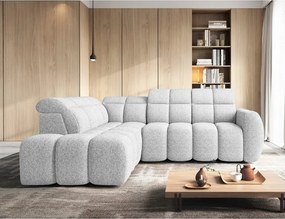 Világosszürke buklé kinyitható-tárolóhelyes sarokkanapé (bal oldali-L alakú) Falconn – ELTAP