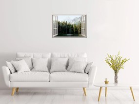 Gario Vászonkép Nyitott ablak Erdei tó Méret: 120 x 80 cm