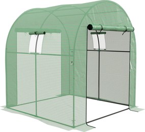 Outsunny Alagút Üvegház Kerthez 1.8x1.8x2m, UV Ellenálló Üvegház 2 Feltekerhető Ajtóval és Ablakokkal, Acélból és PE-ből, Zöld | Aosom