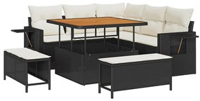 vidaXL Kerti Kanapé Szett párnával 9 pcs Fekete és Krém polirattan