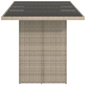 szürke polyrattan üveglapos kerti asztal 190x80x74 cm