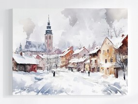 Poszter Lengyel Város Bérházak Utca Templom Tél 80x60