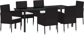 vidaXL Kert étkező szett párnával 7 pcs Fekete polirattan