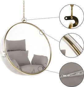 Függő fotel, átlátszó/arany/szürke, BUBBLE NEW TYP 1