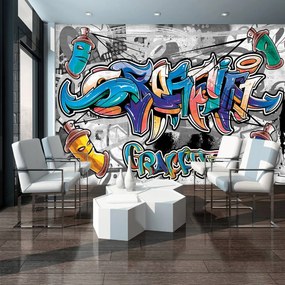 Fotótapéta - Színes graffiti szürke kivitelben (254x184 cm)