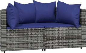vidaXL 2 db szürke polyrattan kerti sarokkanapé párnával
