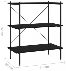 fekete 3 szintes polcrendszer 80x40x92 cm