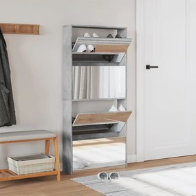 betonszürke 4 szintes cipőszekrény tükörrel 63 x 17 x 134 cm