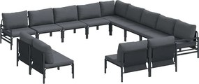 vidaXL Kerti Kanapé Szett párnával 13 pcs Fekete Acél