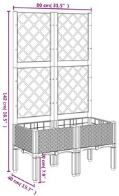 világosszürke PP rácsos kerti ültetőláda 80 x 40 x 142 cm