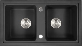 Tia szögletes két medencés gránit mosogató szifonnal fekete 780 × 435 mm