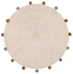 POMPONS bézs kerek szőnyeg 90 cm